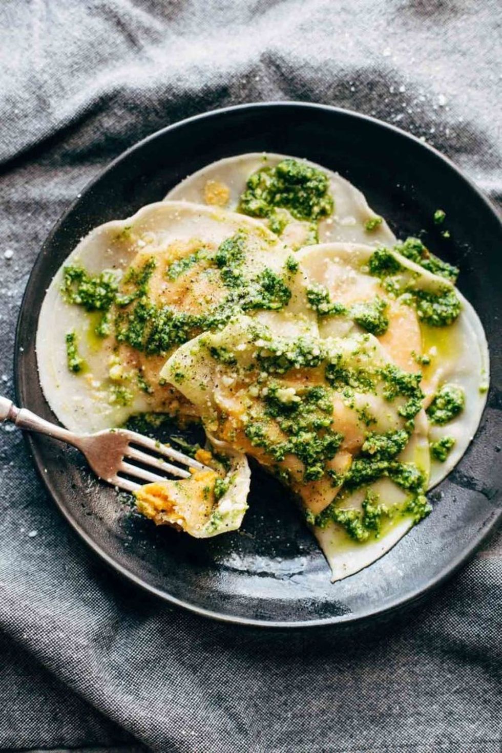 Jumbo Butternut Squash Ravioli With Kale Pesto