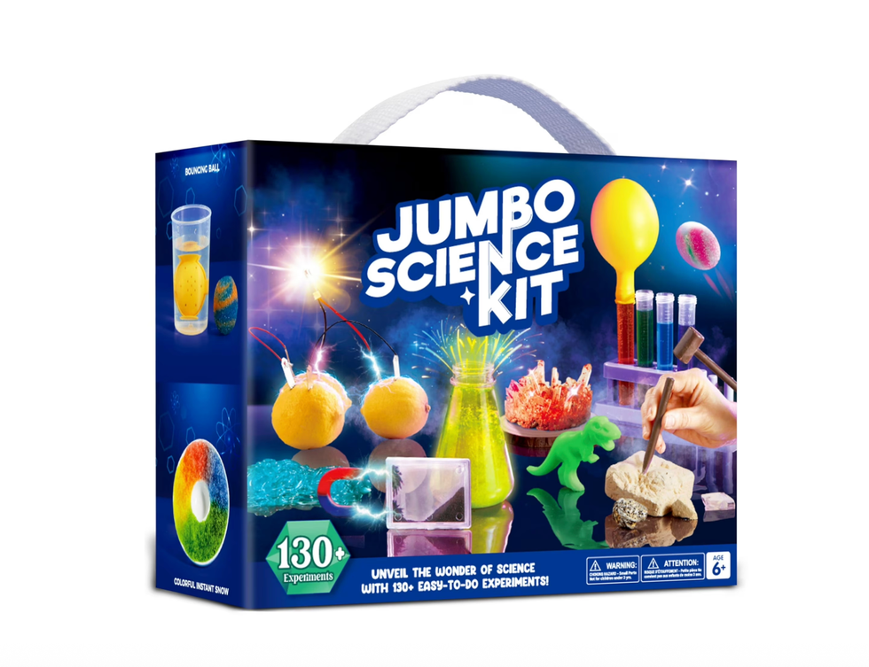 Jumbo Science Kit box with experiments and vibrant images, for ages 6+, 130+ activities included.