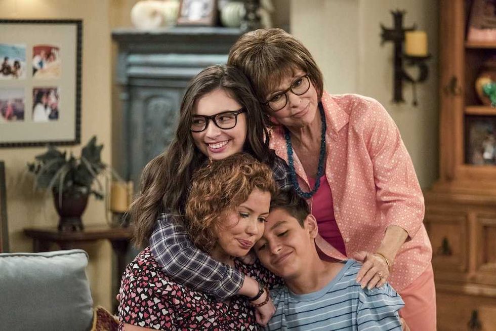 Justina Machado, Isabella Gomez, Rita Moreno and Marcel Ruiz in One Day at a Time on Netflix
