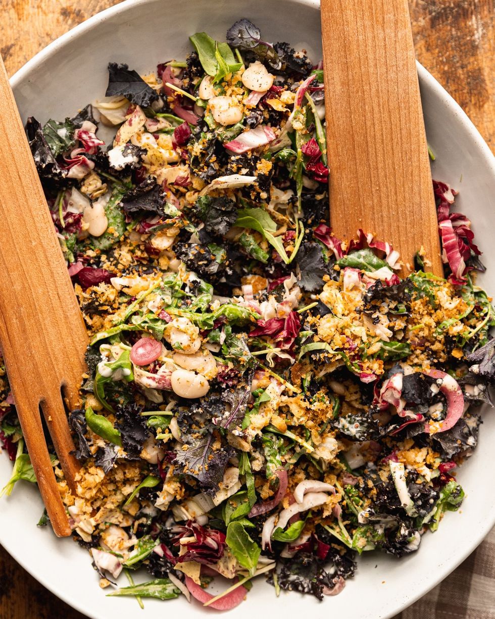 Kale Arugula Butter Bean Salad with Mustard Tahini & Garlicky Bread Crumbs