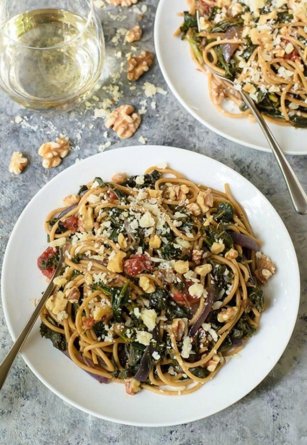 Kale Pasta With Walnuts and Parmesan