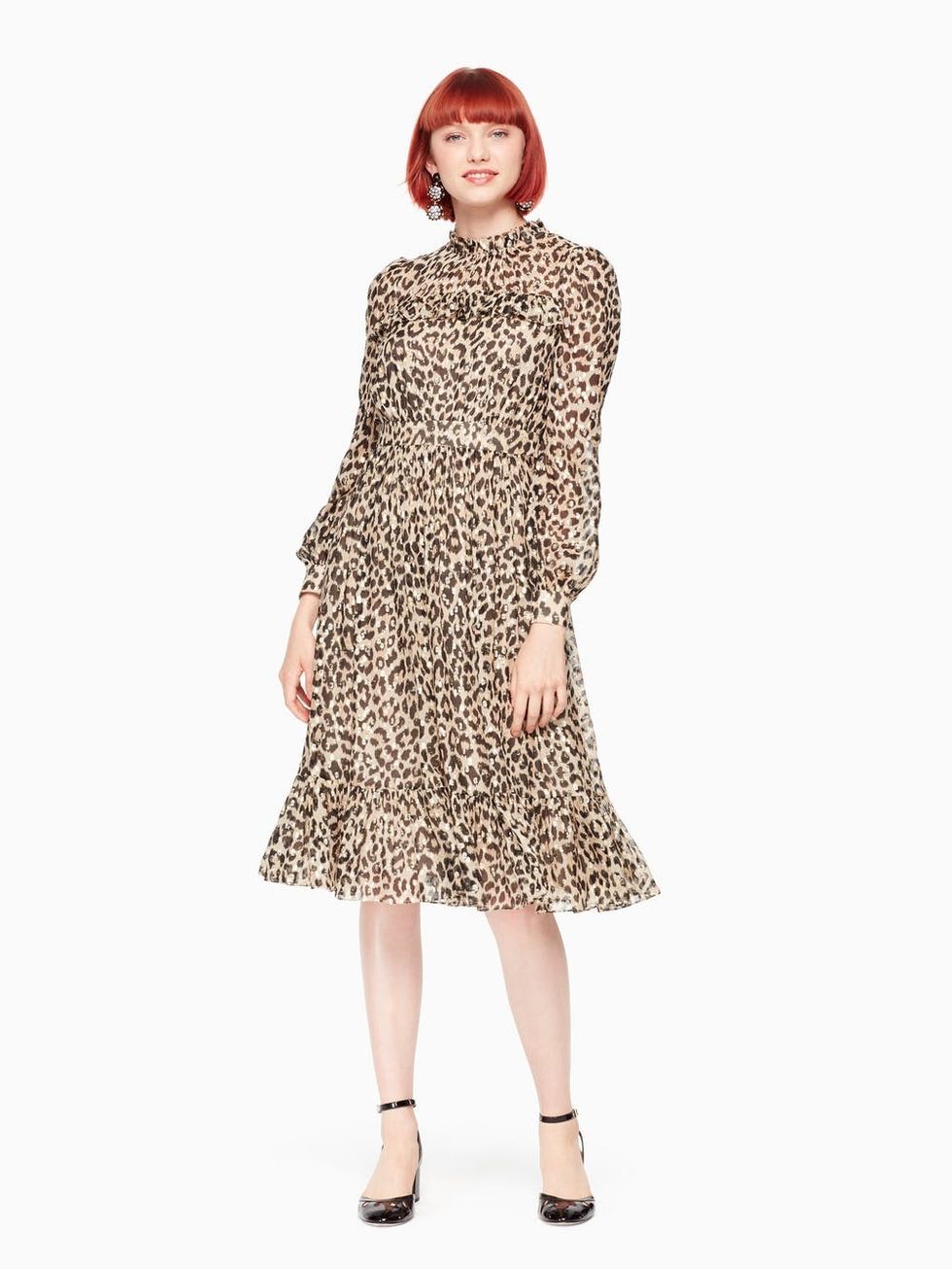 Kate Spade Leopard-Print Clipped Dot Midi Dress