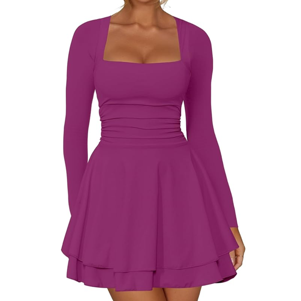 Kaximil Square Neck Ruffle Hem Mini Dress