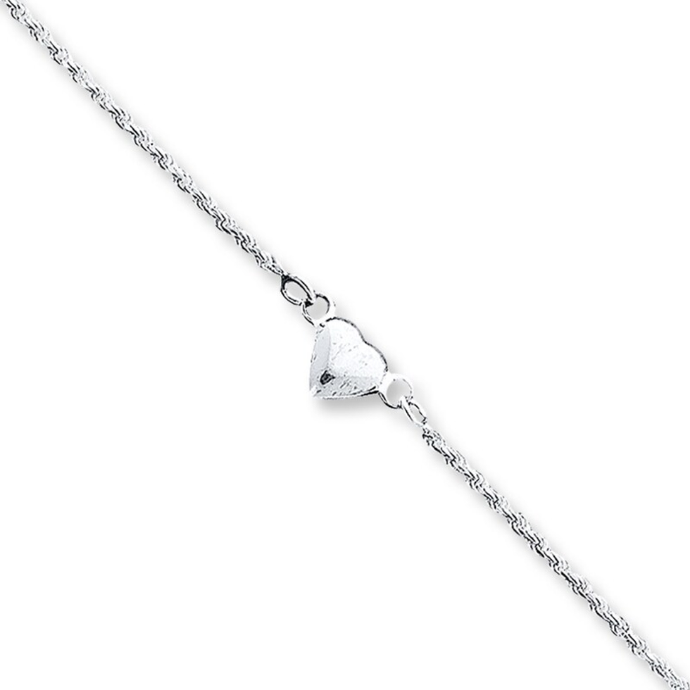 Kay Jewelers Solid Sterling Silver Puffed Heart Anklet
