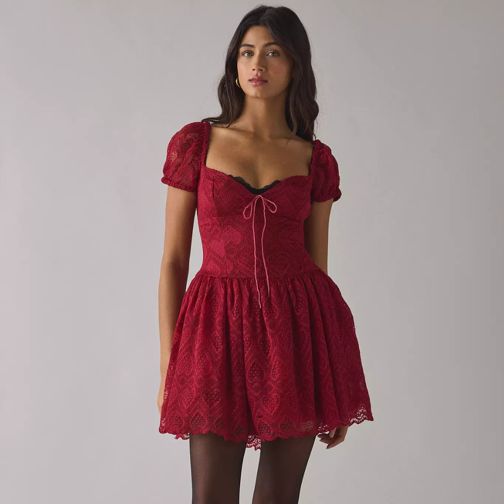 Kimchi Blue Sweetest Thing Lace Puff Sleeve Corset Mini Dress