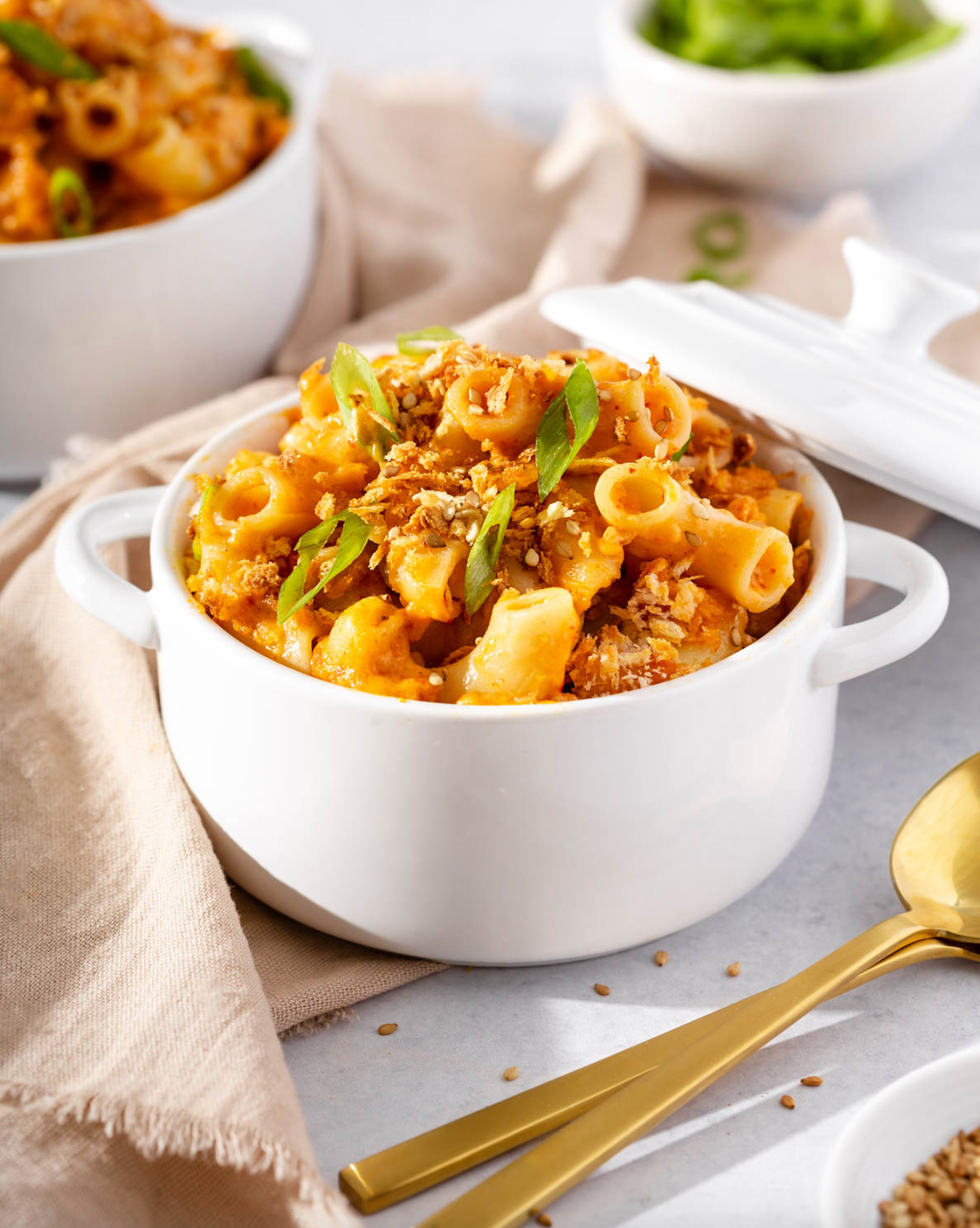 Kimchi Mac and Cheese with mozzarella