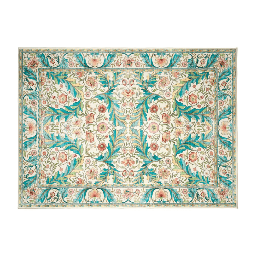 Kirkton House Ivory & Green Floral Crystal Print Area Rug