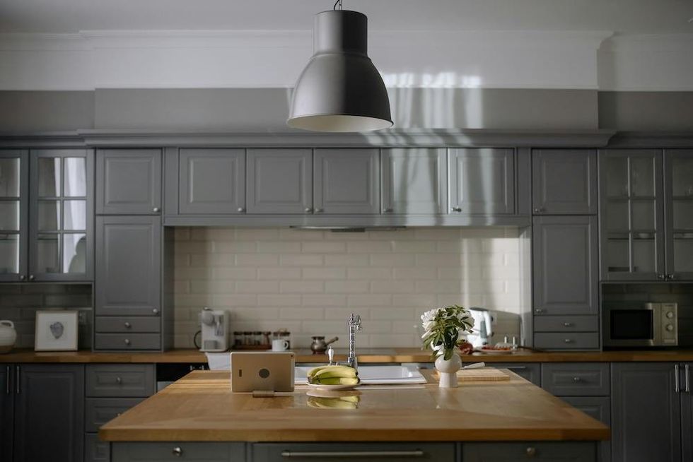 kitchen island with a butcher block countertop