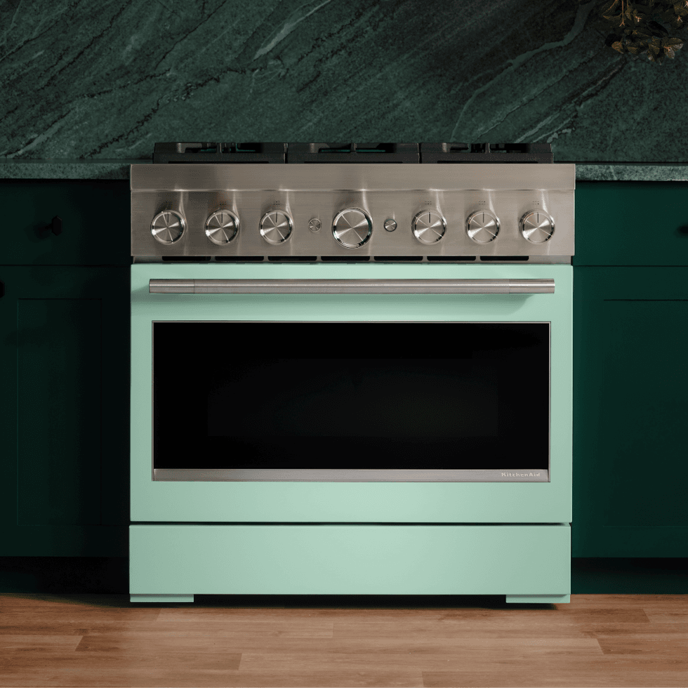 KitchenAid 36-inch Dual Fuel Commercial-Style Range in Spearmint, the 2026 Color of the Year