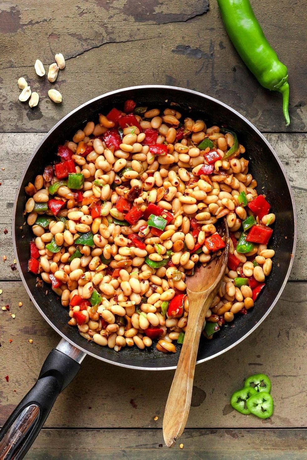 Kung Pao White Bean Skillet is just one of 36 make ahead camping meals.