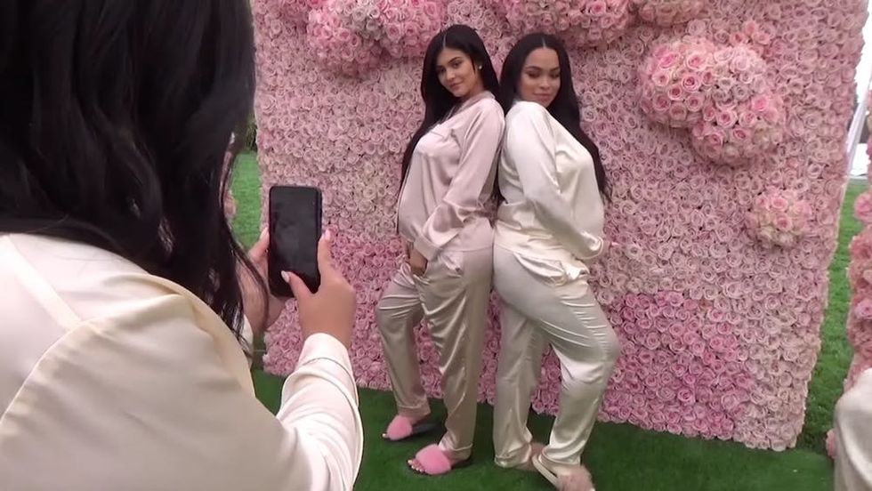 Kylie Jenner in Front of Flower Wall at Her Baby Shower