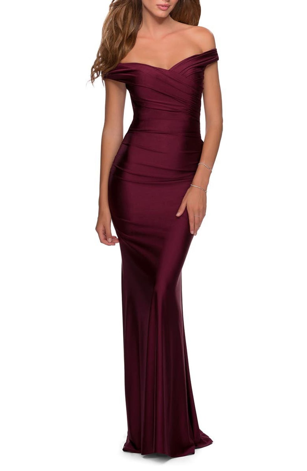 La Femme Off The Shoulder Trumpet Gown