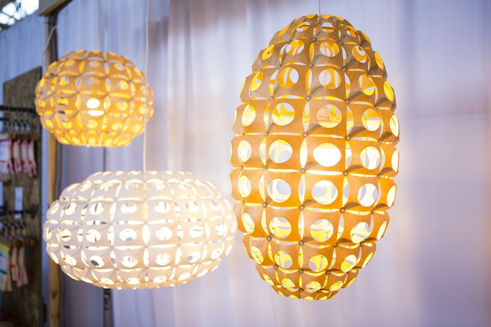 lamps hanging from the ceiling