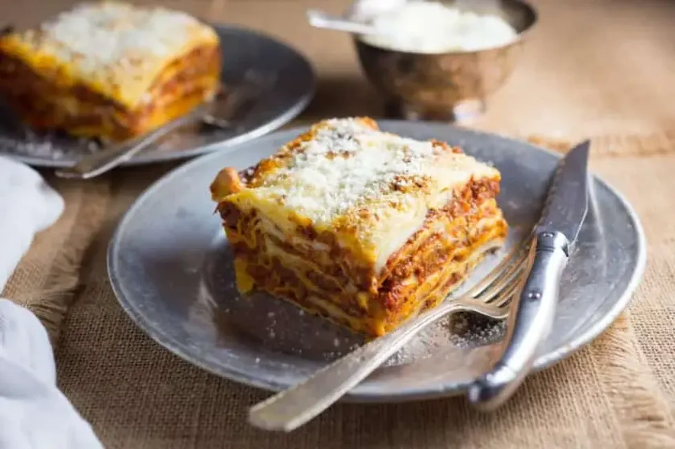 Lasagna Bolognese with Fontina Bechamel