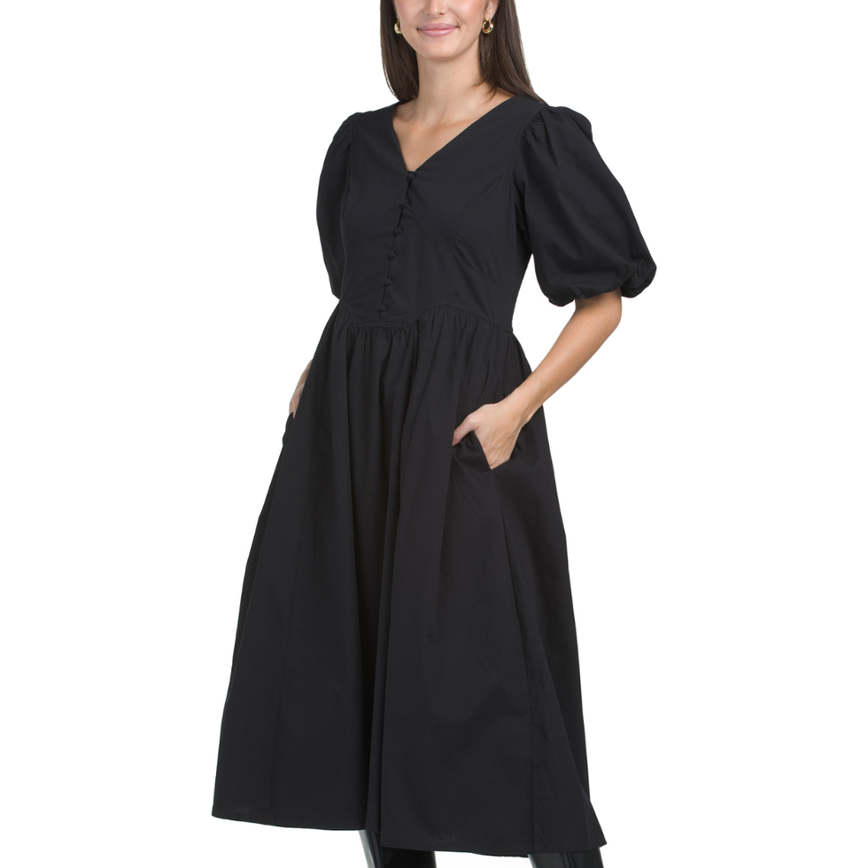 Lea Puff Sleeve V-Waist Midi Dress