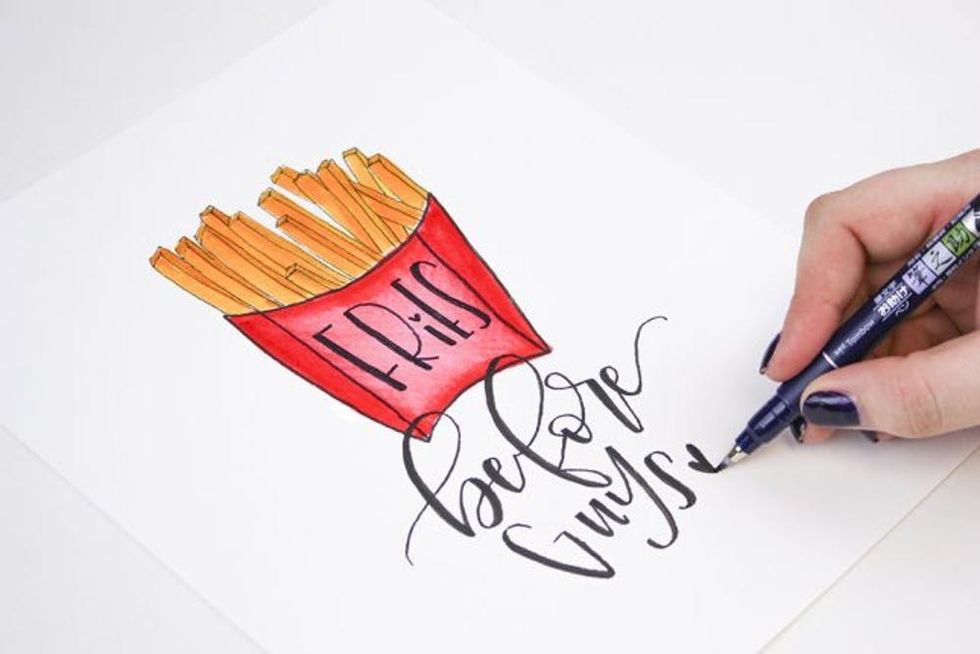Learn how to make your own Fries Before Guys piece of hand lettered art with this Galentine's Day tutorial!
