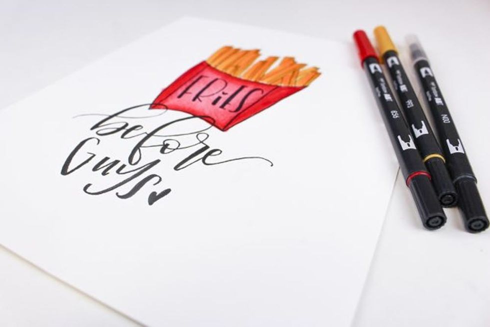 Learn how to make your own Fries Before Guys piece of hand lettered art with this Galentine's Day tutorial!