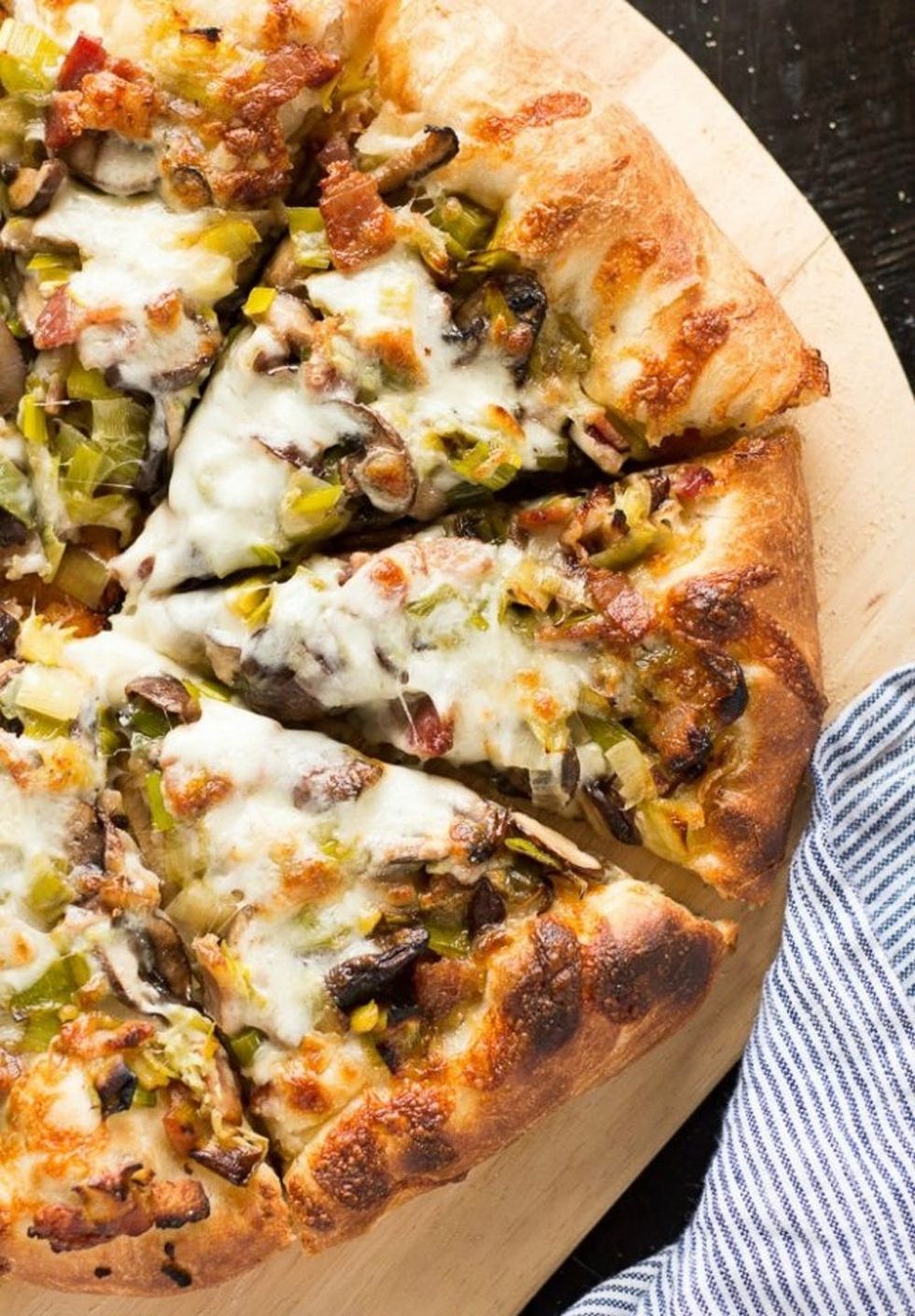 Leek, Bacon, and Mushroom Pizza