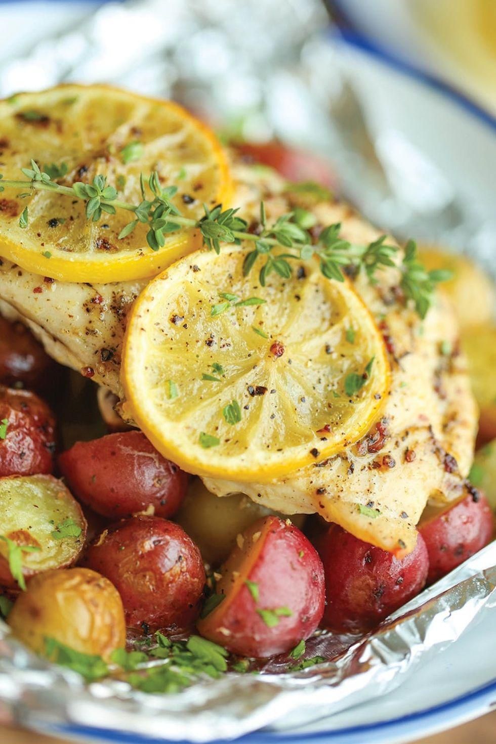 Lemon Chicken and Potatoes in Foil