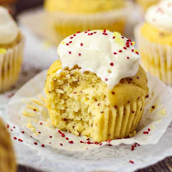 Lemon Cranberry Seed Cupcakes with Lemon Greek Yogurt Frosting