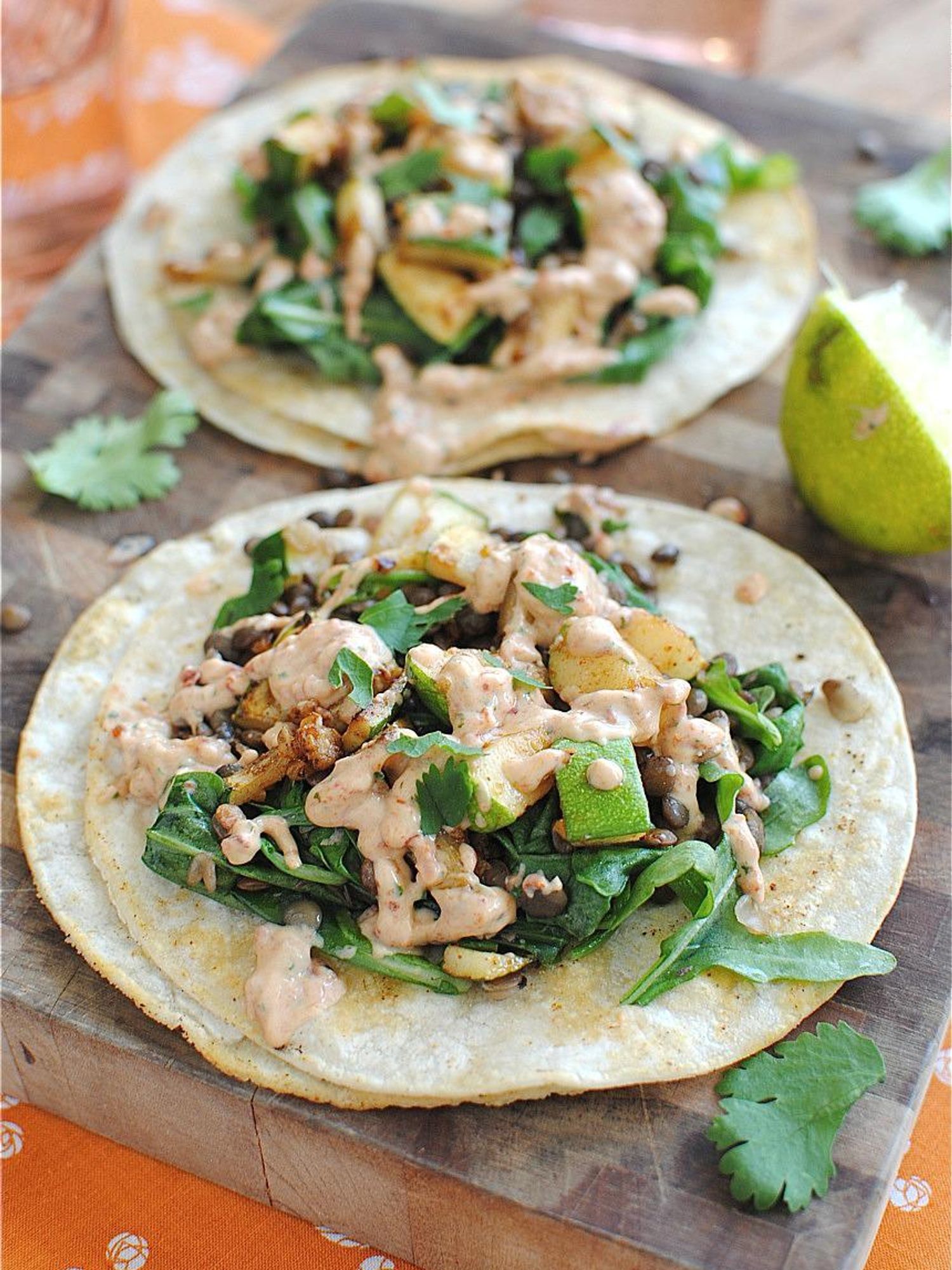Lentil and Zucchini Tacos With a Chipotle Cream