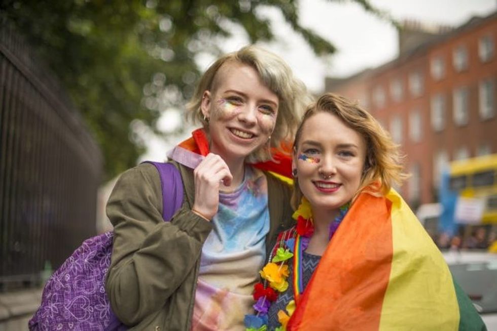 Lesbian couple celebrating Pride