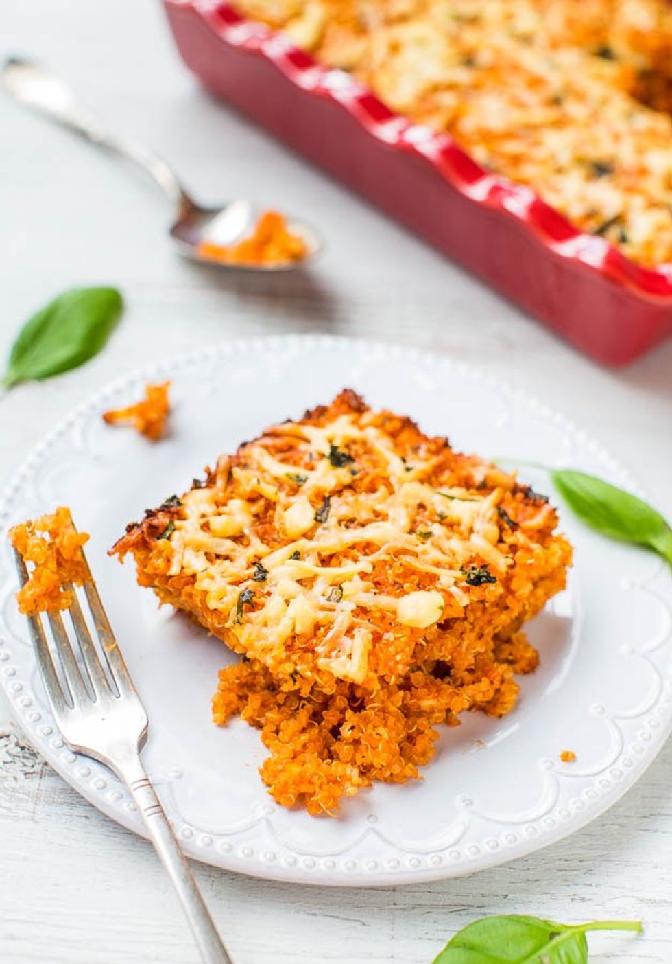 Lightened Up Cheesy Quinoa Lasagna Bake