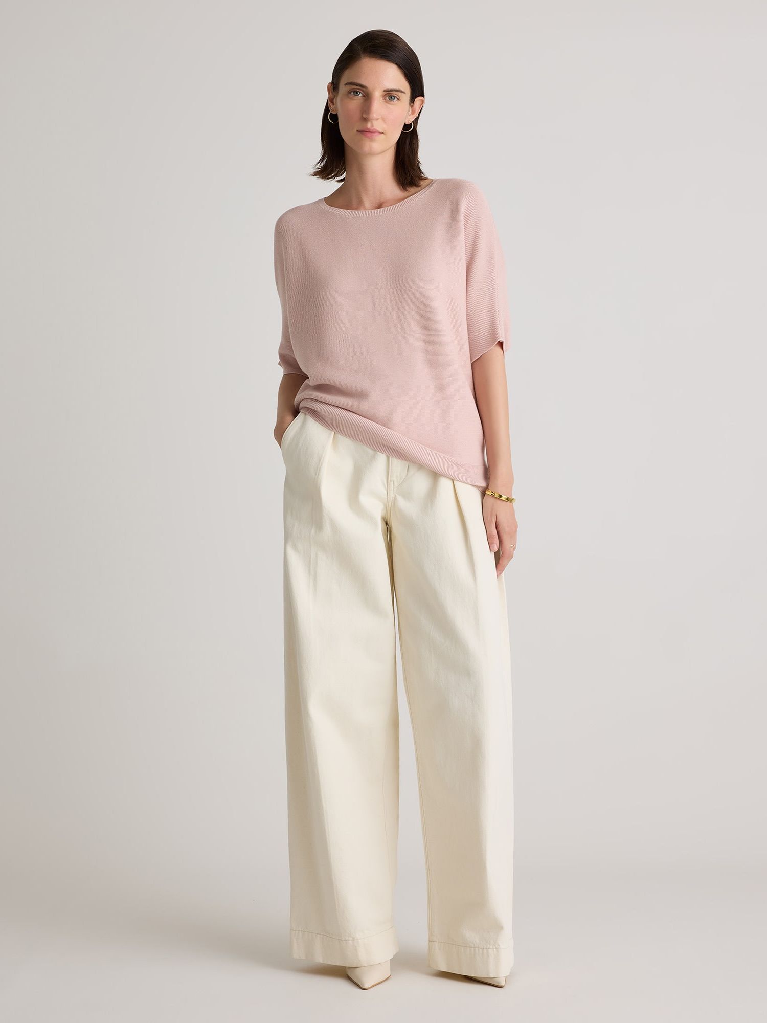 Lightweight Cotton Cashmere Link-Stitch Dolman Sweater