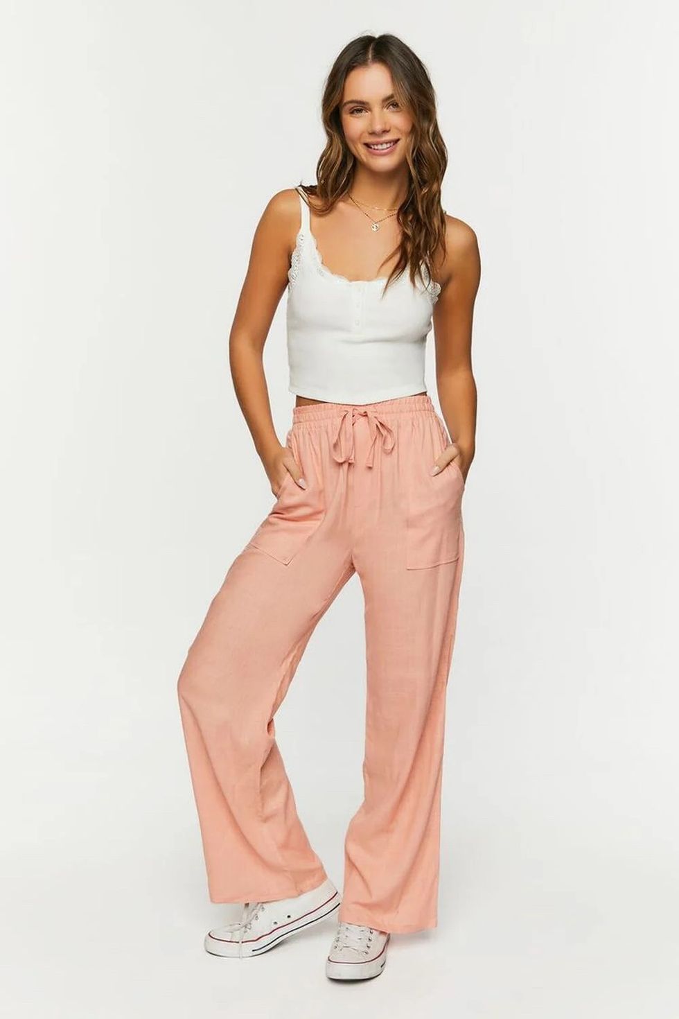 Linen-Blend Mid-Rise Pants
