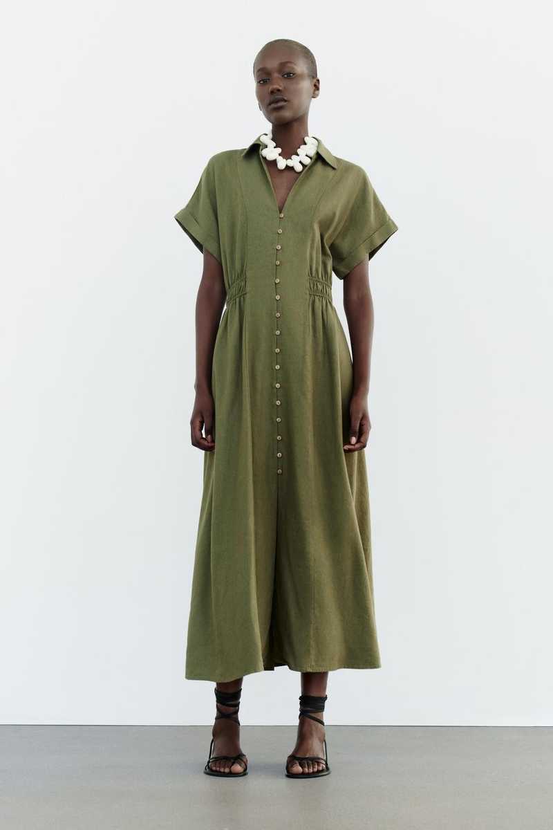 green emerald velvet dress Greta Floral Linen Dress main image 0