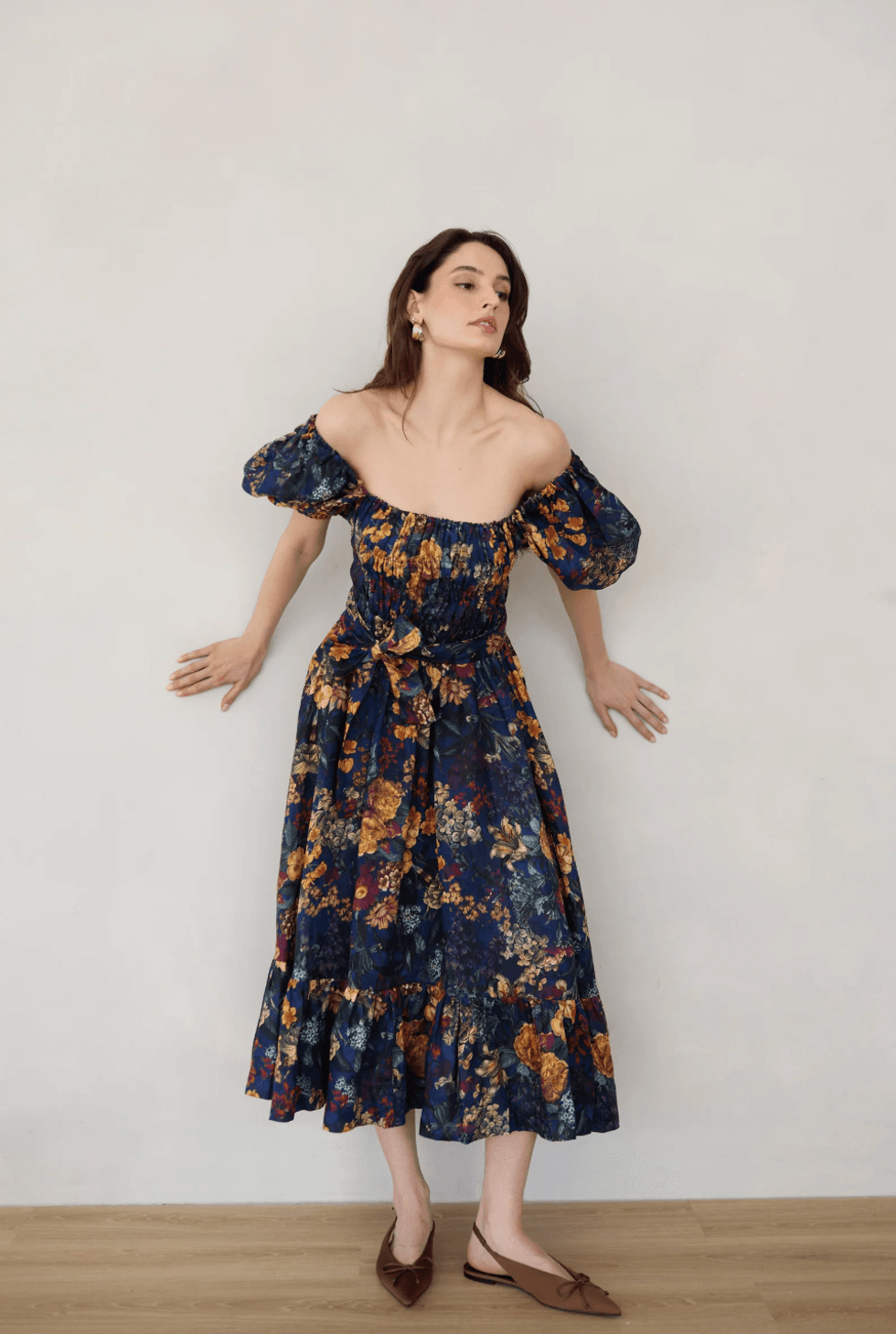 linen midi dress floral