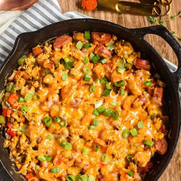 Loaded Creole Breakfast Skillet high protein breakfast