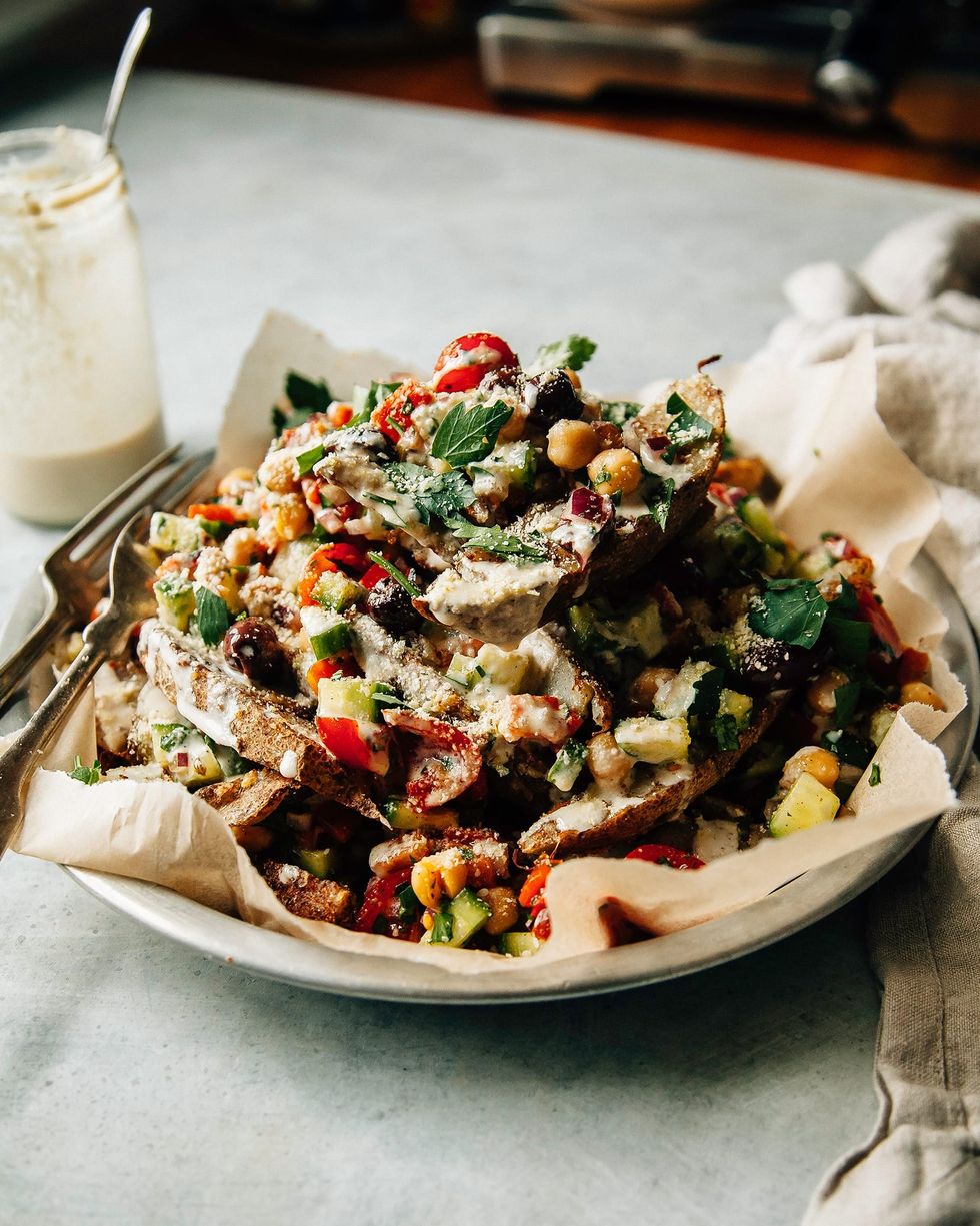 Loaded Shawarma-Spiced Fries with Crunchy Veg Salad + Lemony Tahini
