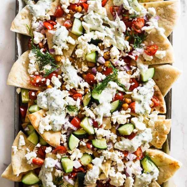 Loaded Vegetarian Greek Pita Nachos