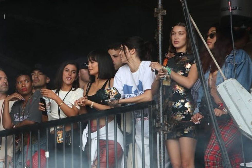 LONDON, ENGLAND - JULY 08: Kylie Jenner, Kendall Jenner and Bella Hadid watch Travis Scott perform on day 2 of Wireless Festival at Finsbury Park on July 8, 2017 in London, England. (Photo by Burak Cingi/Redferns)