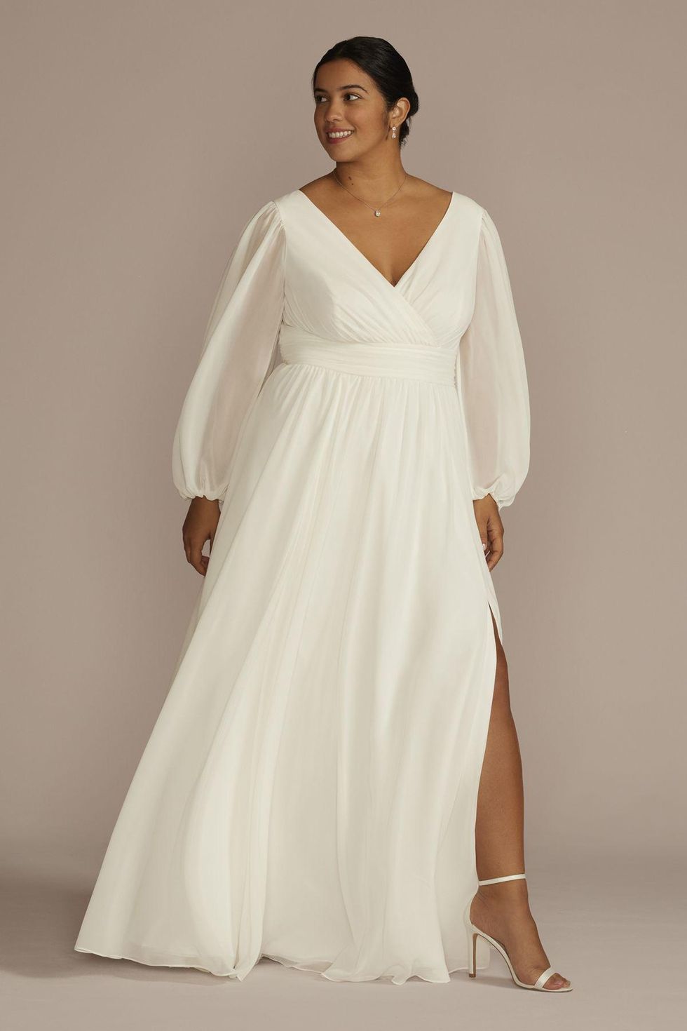 Long Billow Sleeve Chiffon A-Line Wedding Dress Grecian style wedding dresses