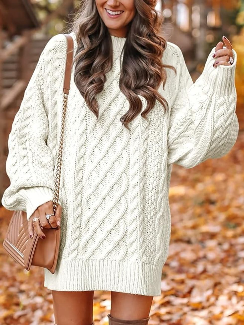 Long Sleeve Oversized Cable Knit Chunky Pullover Sweater Dress