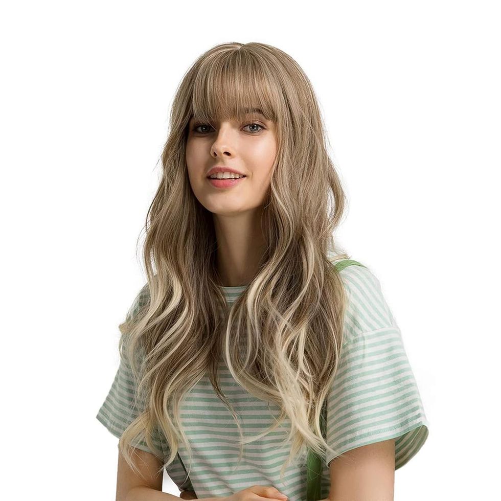 Long Wavy Blond Wig with Fluffy Air Bangs