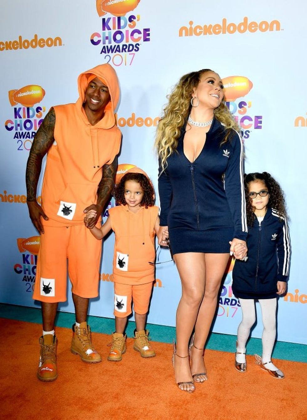 LOS ANGELES, CA - MARCH 11: (L-R) Monroe Cannon, TV personality Nick Cannon, Moroccan Scott Cannon and singer Mariah Carey at Nickelodeon's 2017 Kids' Choice Awards at USC Galen Center on March 11, 2017 in Los Angeles, California. (Photo by Frazer Harrison/Getty Images)
