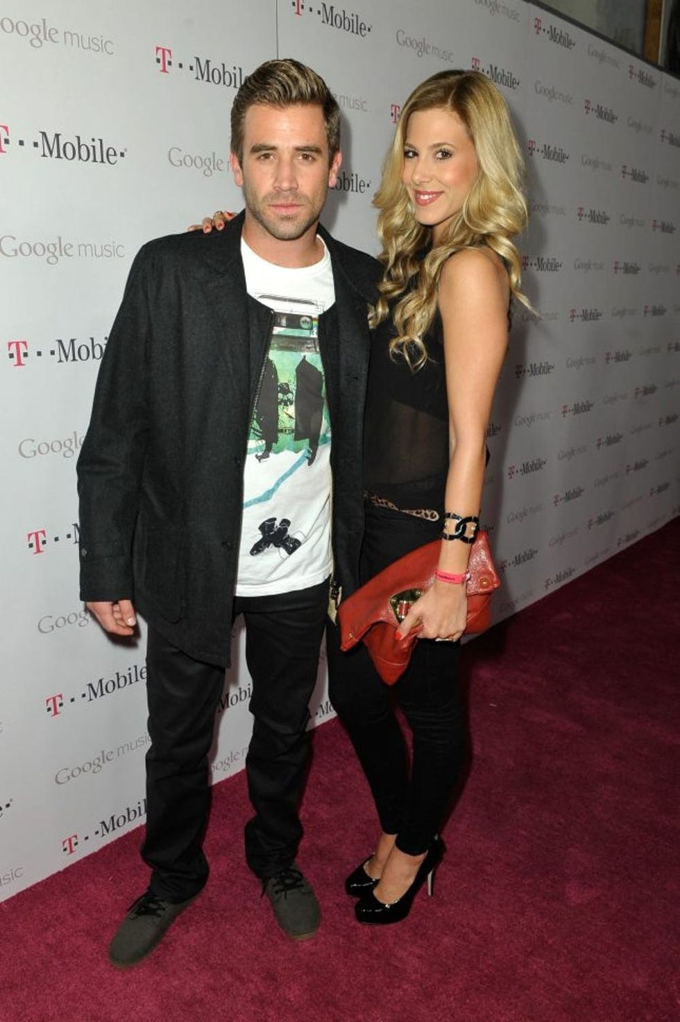 LOS ANGELES, CA - NOVEMBER 16: TV personality Jason Wahler (L) and Ashley Slack arrive on the T-Mobile magenta carpet for the launch of Google Music hosted by T-Mobile at Mr. Brainwash Studio on November 16, 2011 in Los Angeles, California. (Photo by Jerod Harris/Getty Images for T-Mobile)
