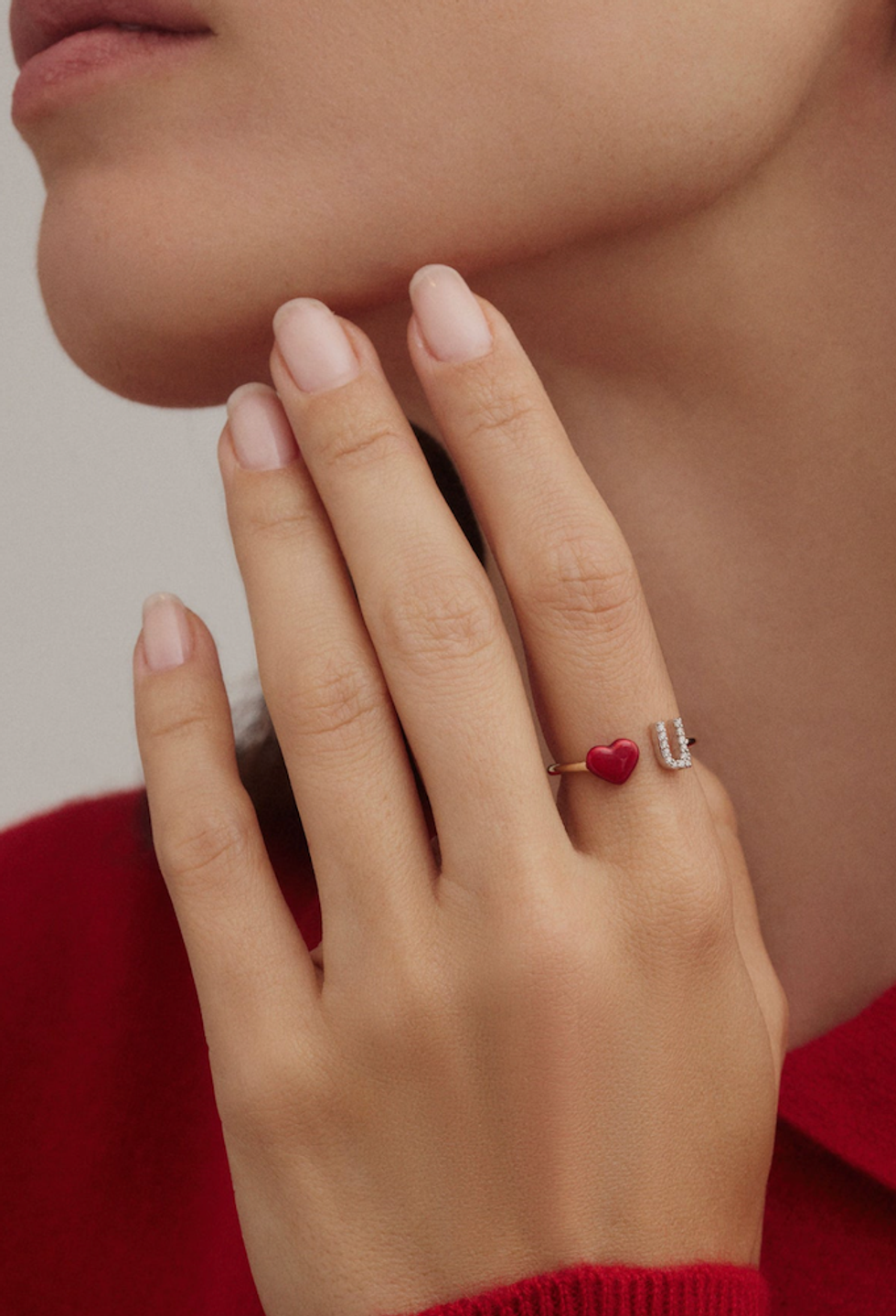 Love U Ring 14-Karat Gold, Diamond and Enamel Ring