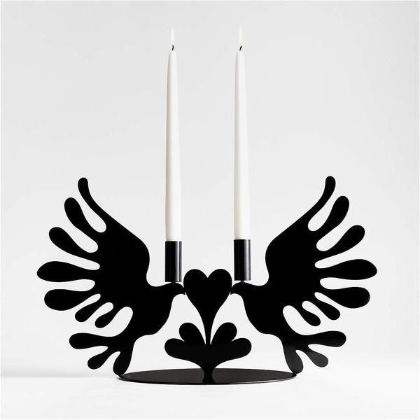 Lovebirds Black Metal Candelabra by Lucia Eames