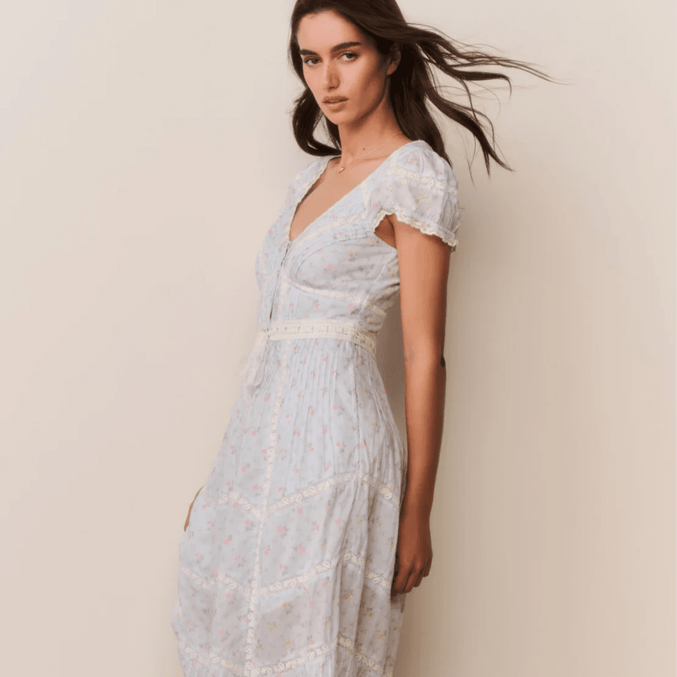 LoveShackFancy Aurela Floral Cotton Midi Dress