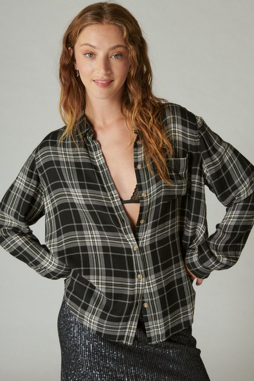 Lucky Brand Cloud Plaid Boyfriend Flannel Shirt