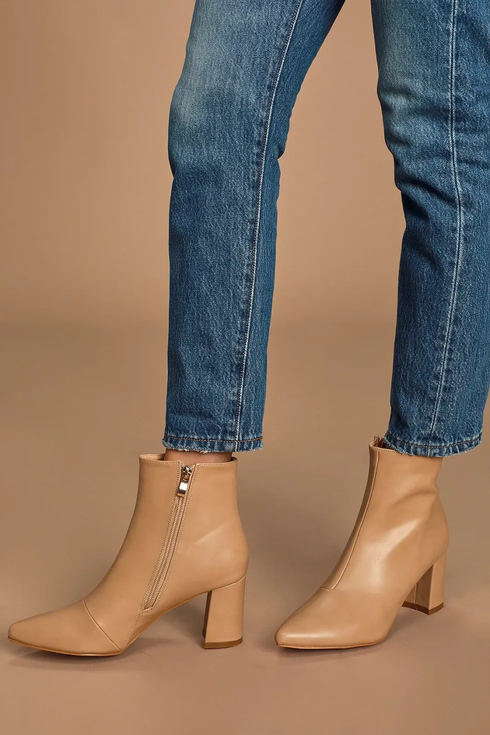 Lulu's Sarai Light Nude Pointed-Toe Ankle Booties