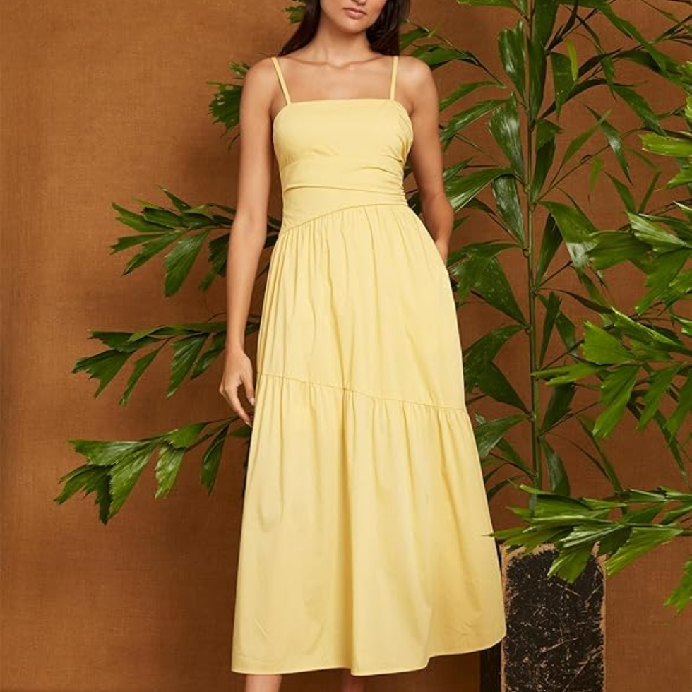 Luxely Spaghetti Strap Angled Tiered Maxi Dress