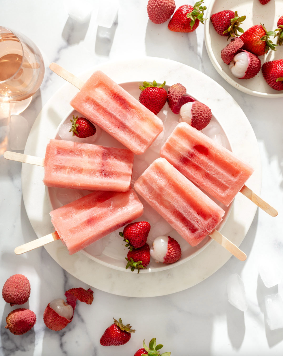 Lychee + Ros\u00e9 Popsicles
