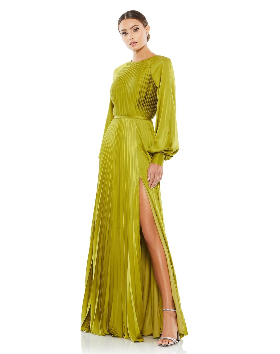 Mac Duggal Long Sleeve Pleated High Neck Gown ($498)