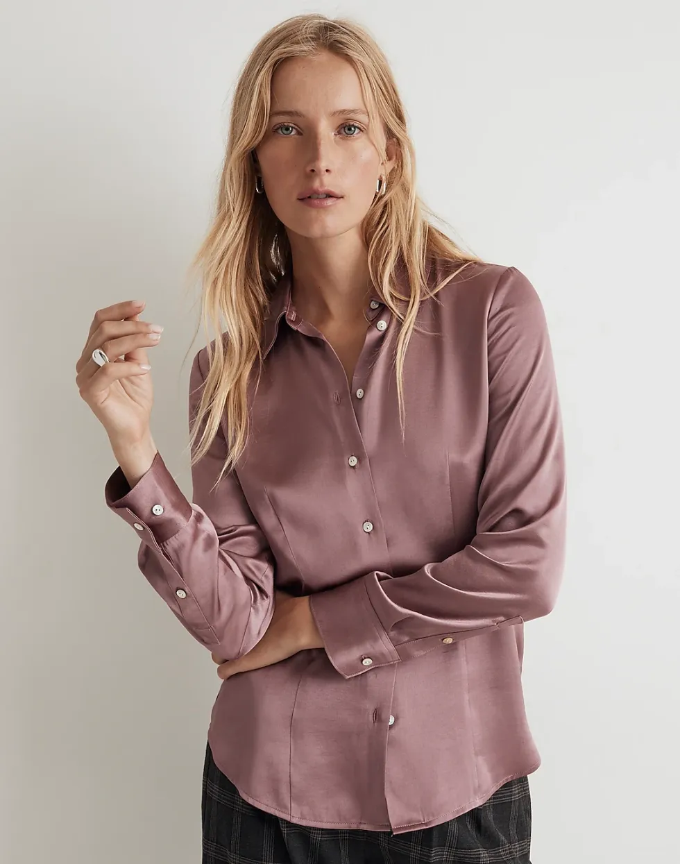 Madewell Darted Button-Up Shirt in Satin