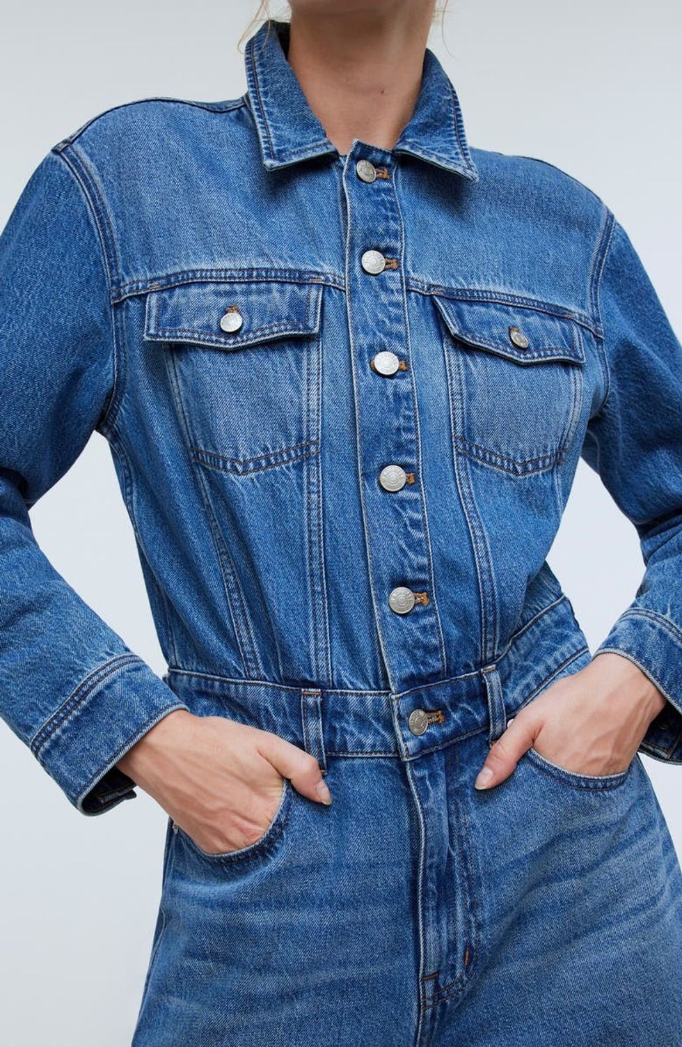 Madewell Long Sleeve Wide Leg Denim Coverall Jumpsuit